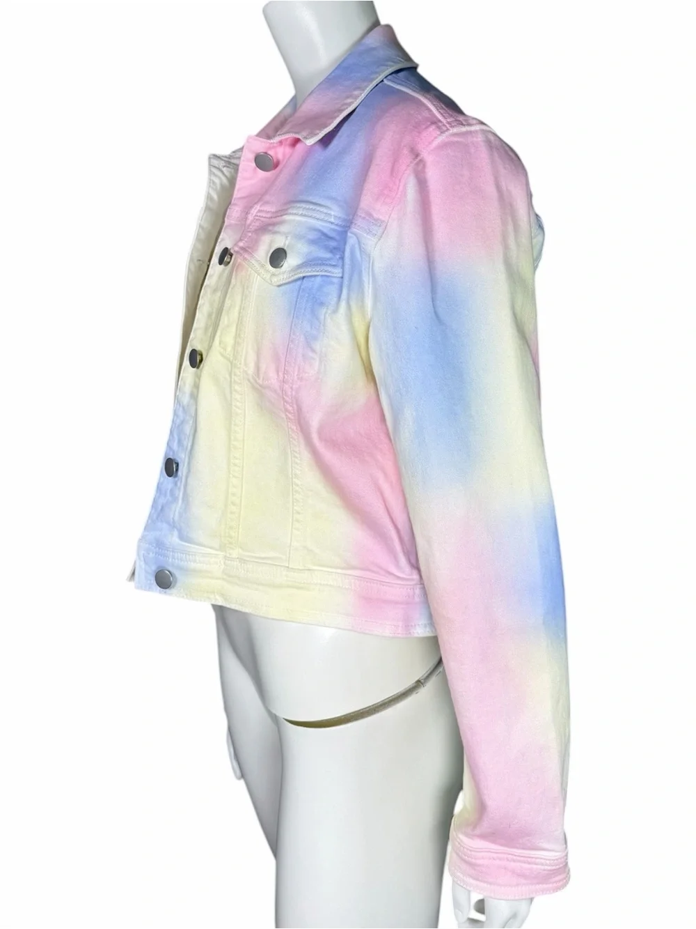 AQUA Tie Dye Denim Jacket Pastel Rainbow Cropped Cotton Trucker Large